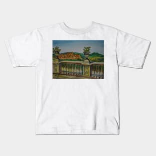 Watercolor Sketch. A View of Calascibetta from Belvedere Park of Enna Kids T-Shirt